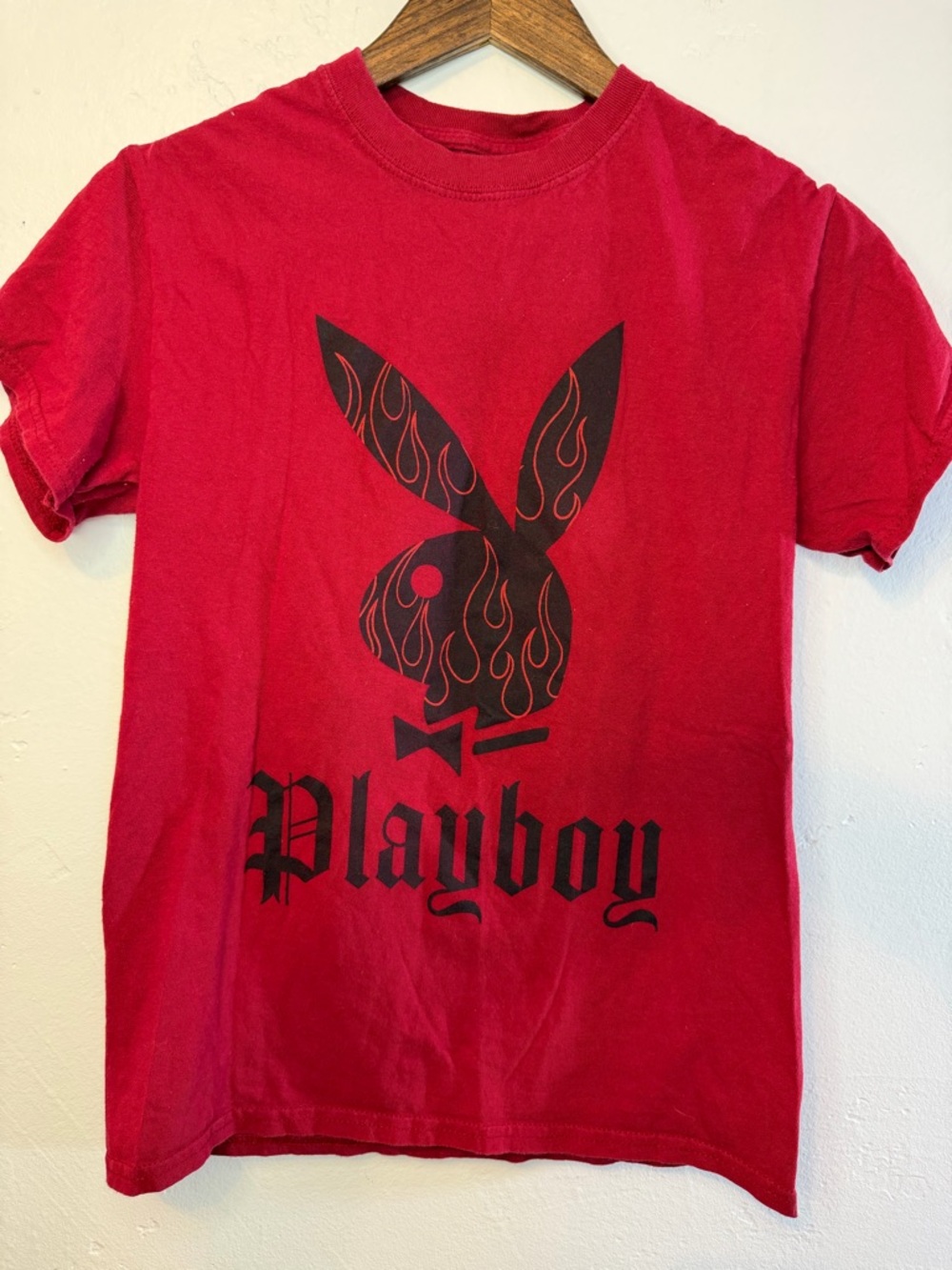 PLAYBOY Red Tee with Black Flame Bunny Logo